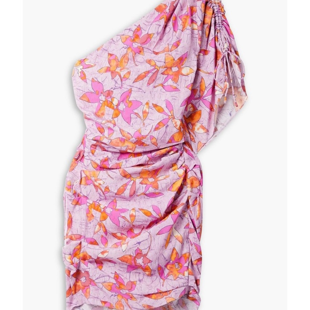 Isabel Marant Asymmetrical Ruched Pink and Orange Dress